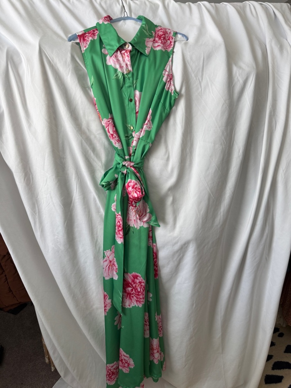 Love By Design Green Floral Button-Front Maxi Dress with Tie